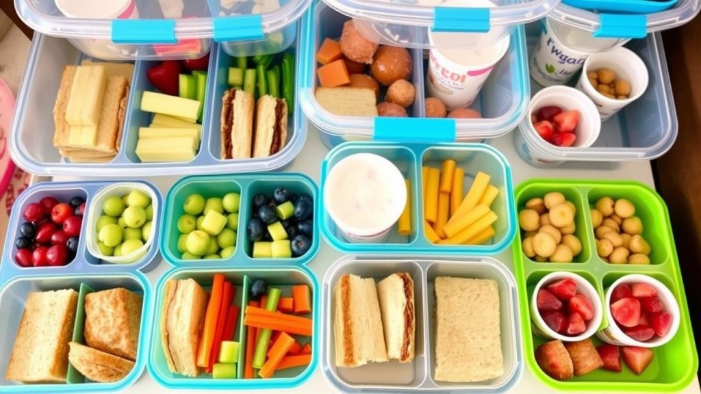 Toddler-friendly meal prep with balanced, colorful ingredients for healthy lunch ideas.