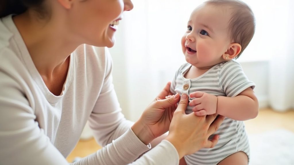 Parent changing baby into a Carter’s onesie with snap closures, demonstrating the brand’s practical and easy-to-use baby clothing designs.