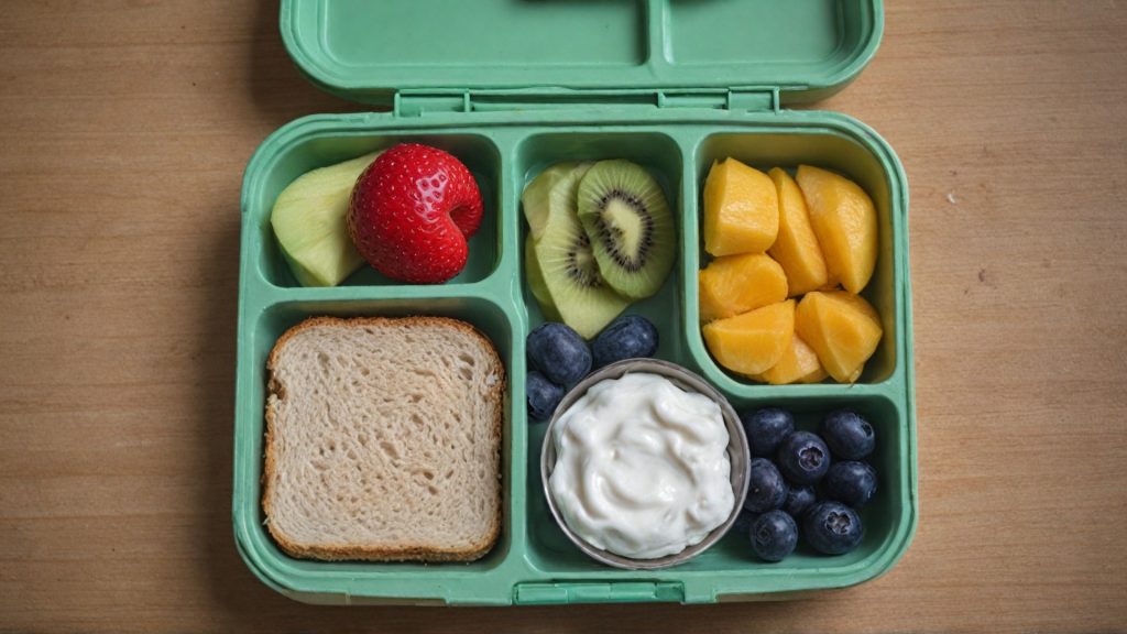 A fun lunchbox filled with easy toddler lunch options, including mini sandwiches, cut fruits, and yogurt, making lunchtime enjoyable and nutritious for little ones.