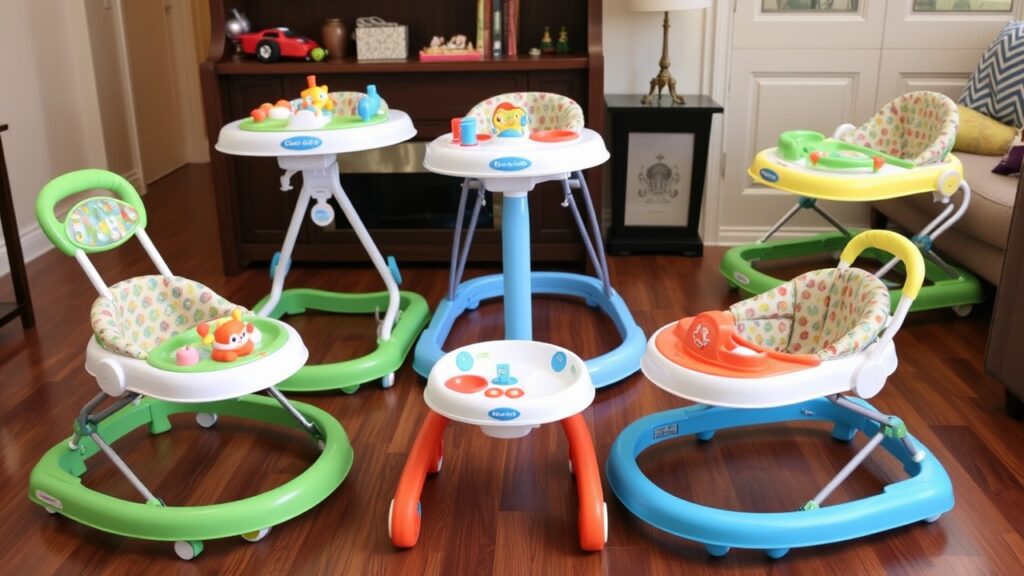 A variety of the best baby walkers showcased in a cozy living room, emphasizing safety and style for infants.