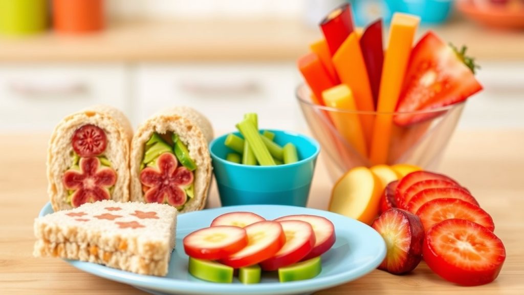 Creative and fun toddler lunch ideas featuring colorful sandwiches, vegetable sticks, and fruit slices, perfect for picky eaters. Ideal for parents seeking healthy meal options