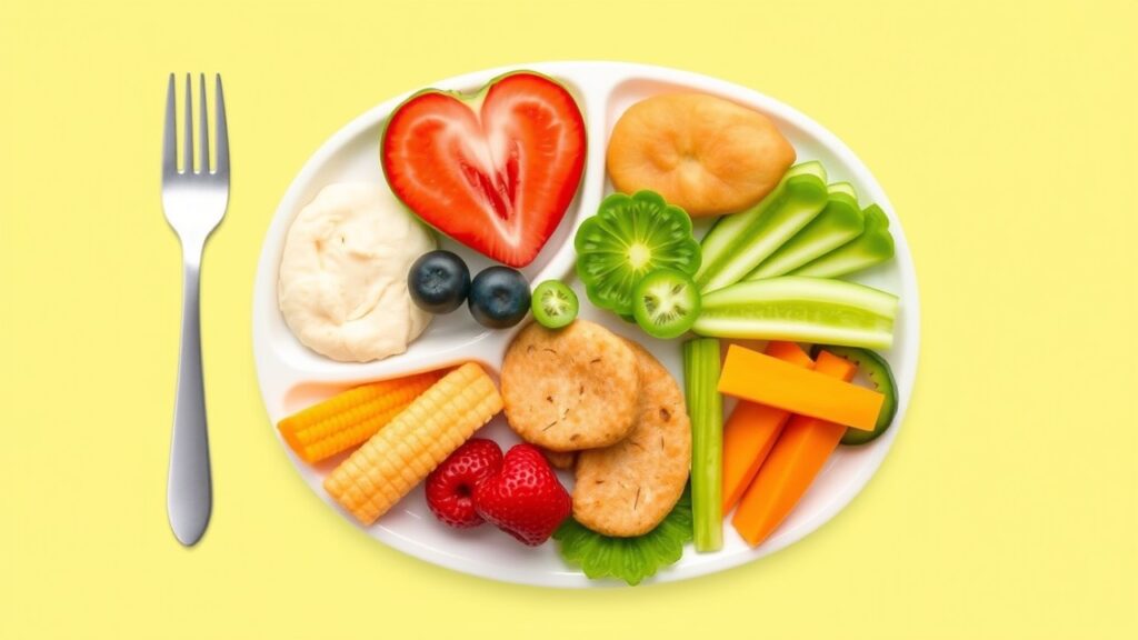 Plate of healthy toddler lunches, showcasing nutritious toddler meals with vibrant fruits and vegetables, perfect for mealtime.