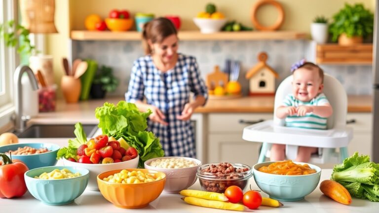 Quick and easy baby meals displayed in a bright kitchen, featuring homemade baby food and fresh ingredients, promoting nutritious baby meals.