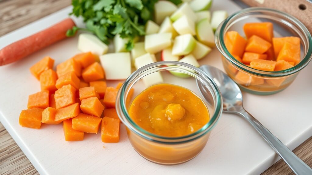 Baby meal prep ideas featuring fresh ingredients and homemade baby food containers for easy meal planning.